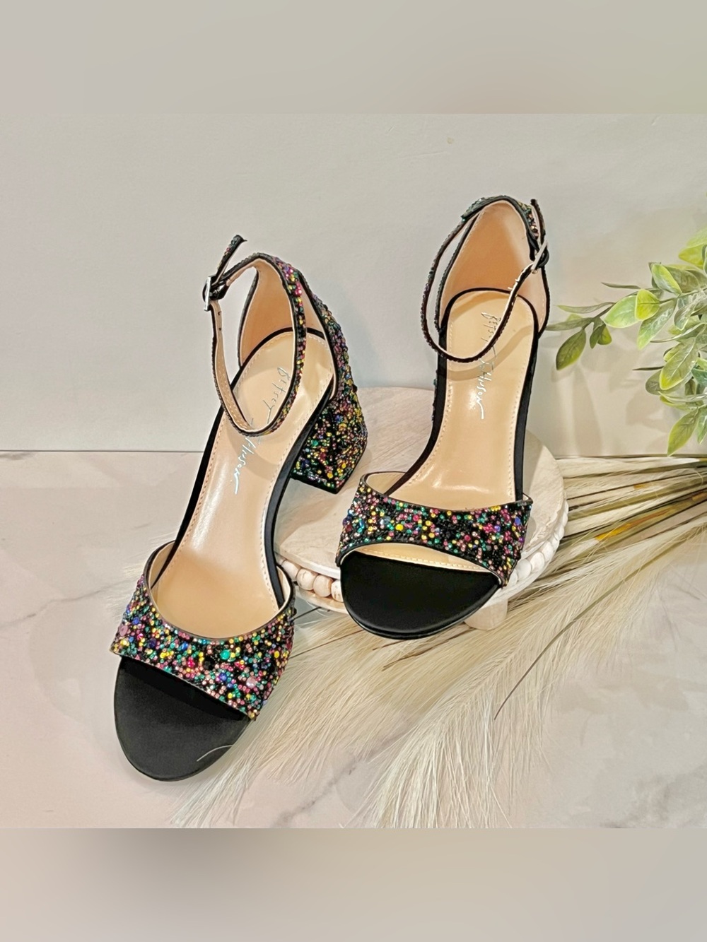 Betsey Johnson Black Multicolor Beaded Block Heel - Picture 11 of 16